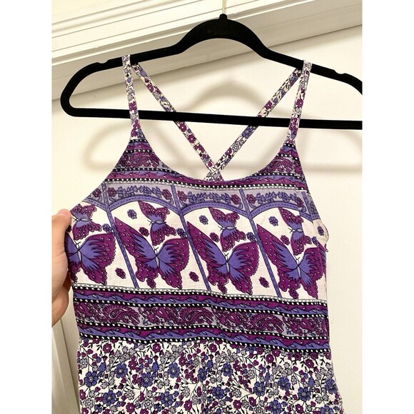 VTG Y2K Butterfly Mini Sun Dress Sz Small  Purple Fairy Boho Ethereal Floral - Picture 2 of 10